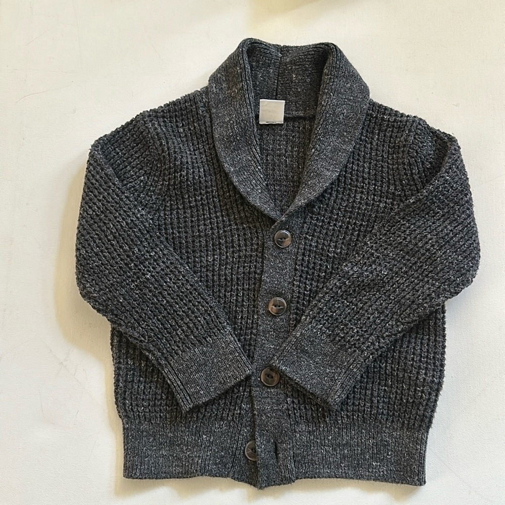 Gap 3T Toddler Shawl Waffle Cardigan Sweater - Charcoal Gray - EUC